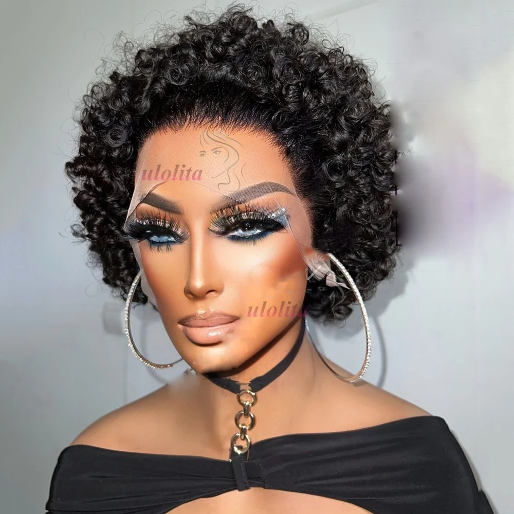 Short Bob Curly Pixie Cut 13x4 Lace Front Human Hair Wigs With Kinly Hairline For Black Women Brazilian 180% Lace Frontal Wig