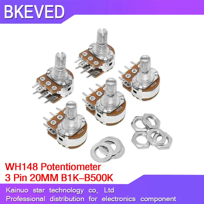 WH148 3Pin 15mm Shaft Amplifier Dual Stereo Potentiometer 1K 2K 5K 10K 50K 100K 500K 5pcs