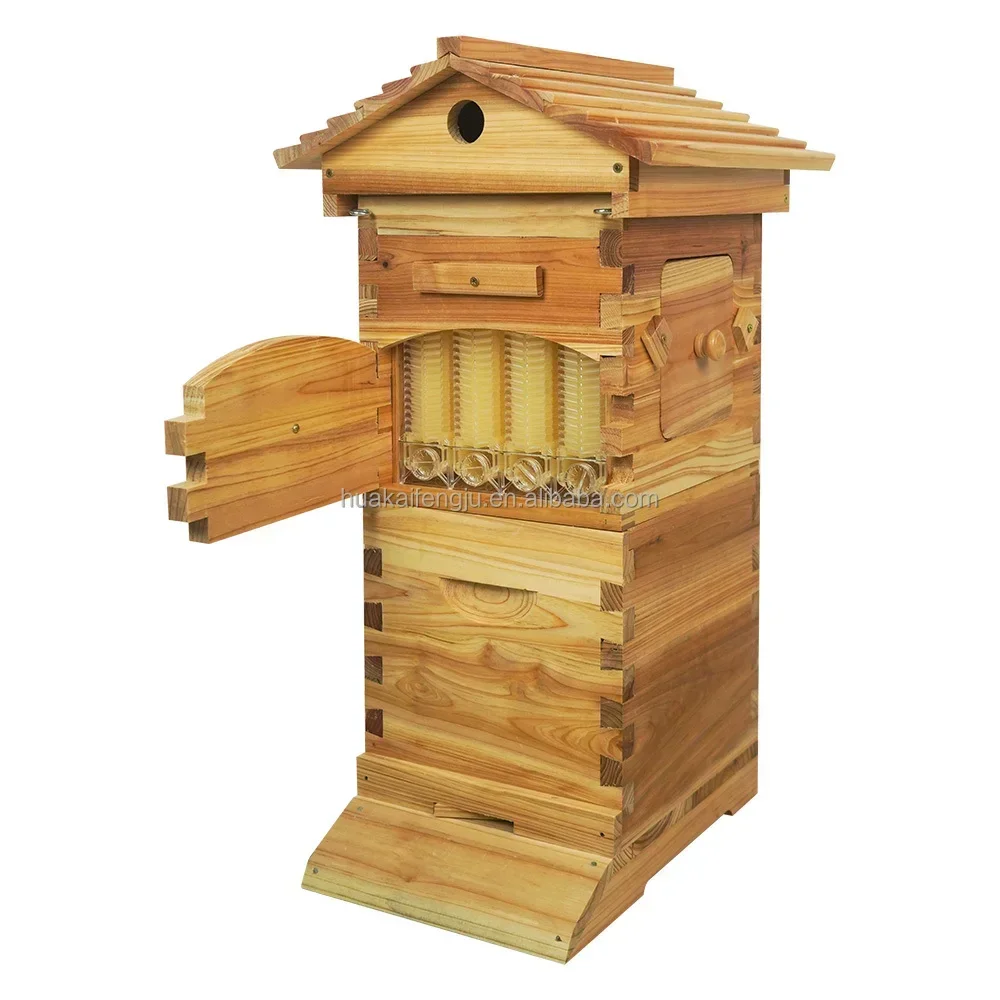 Hot Sale 4 Frames Automatic Wooden Honey Bee Hive Box Auto Self Flowing Beehive For Honey Bees