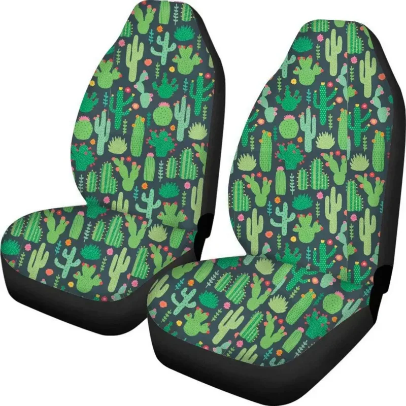 

2 Piece Cactus Pattern Car Seat Cover Front Full Set for WomenGreen Hawaii Style Interior Car Accessories Bucket Seat Protector