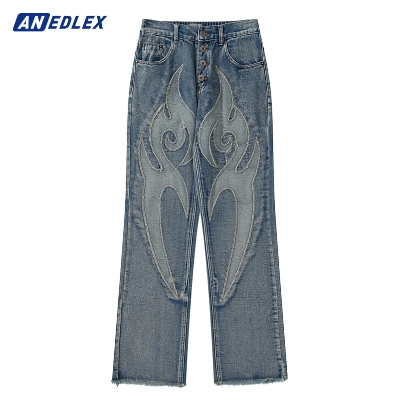 

Fashion Men Punk Jeans Graphic Embroidered Wide Leg Pants Men Hip Hop Streetwear Denim Wide Leg Trousers Unisex Harajuku Pants