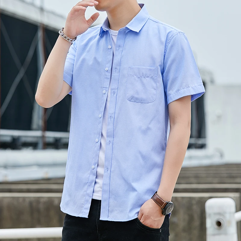 

Men Oxford Spinning Short Sleeved Shirt 2024 Summer Korean Version Fashionable Solid Business Office Casual Shirt Men Clothing