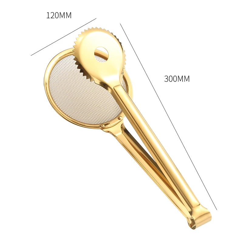 Gold Food Clip Stainless Steel Serving Tongs Oil Filter Spoon Mesh Strainer Colander for Snack Barbecue Steak Clamp Kitchen Tool