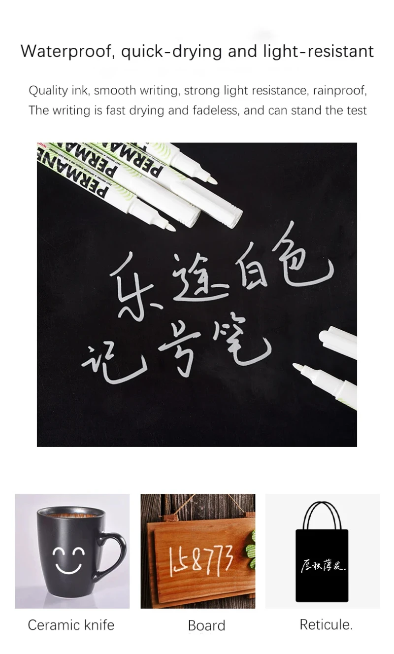 10-teiliges weißes Markierungsstift-Set, wasserdicht, permanente Graffiti-Stifte für Reifenmalerei, Notebook, Reifenprofil, öliger Umweltstift – Detail 5