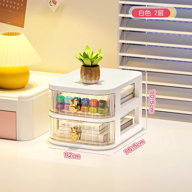 Cartoon Pattern Desktop Organizer with Drawer-Style Storage Box for Office and Cosmetic Essentials