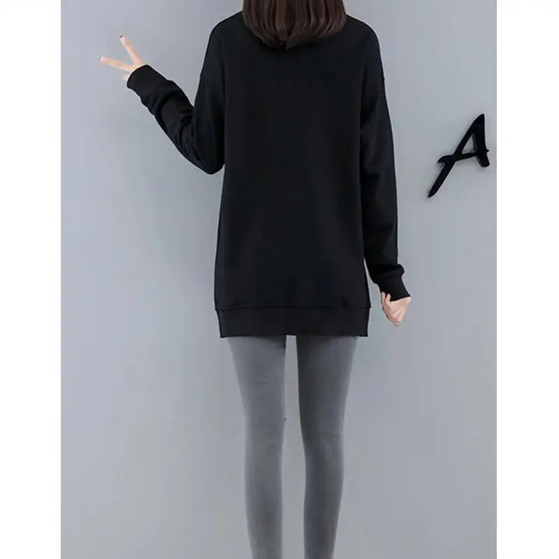 2023 Spring Autumn New Oversize Round Neck Long Sleeve Zipper Pullovers Women Casual Loose Fashion All-match Mid-length Sweatshi