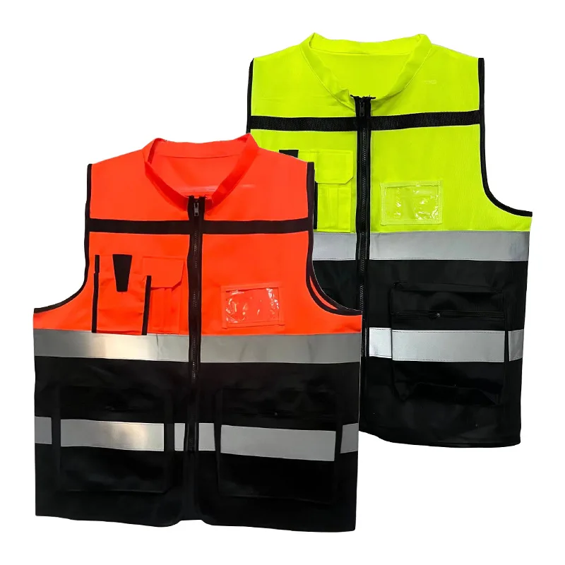 Unisex High-Visibility Safety Vest With Pockets&Zipper Ideal for Night Runs Cycling&Construction Work Fluorescent Night Uniform reflective vest