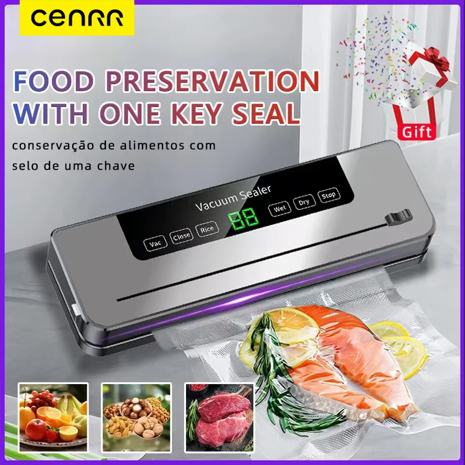 CENRR Food Vacuum Sealer Machine Wet Dry Food Packaging Machine With UV Kitchen Food Storage Sealing Machine Built-in Cutter