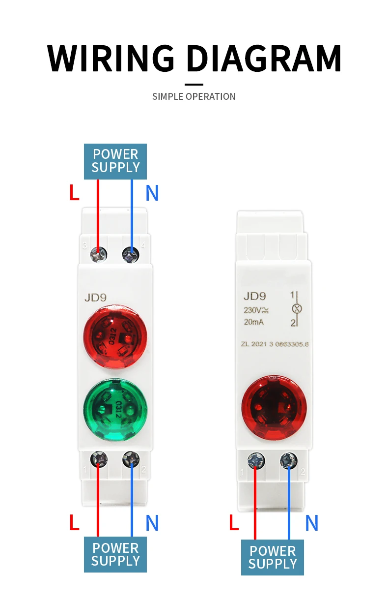 Din Rail Mount LED Signal Lamp Series AC/DC 24V 220V Indicating Indication Pilot Lights JD9