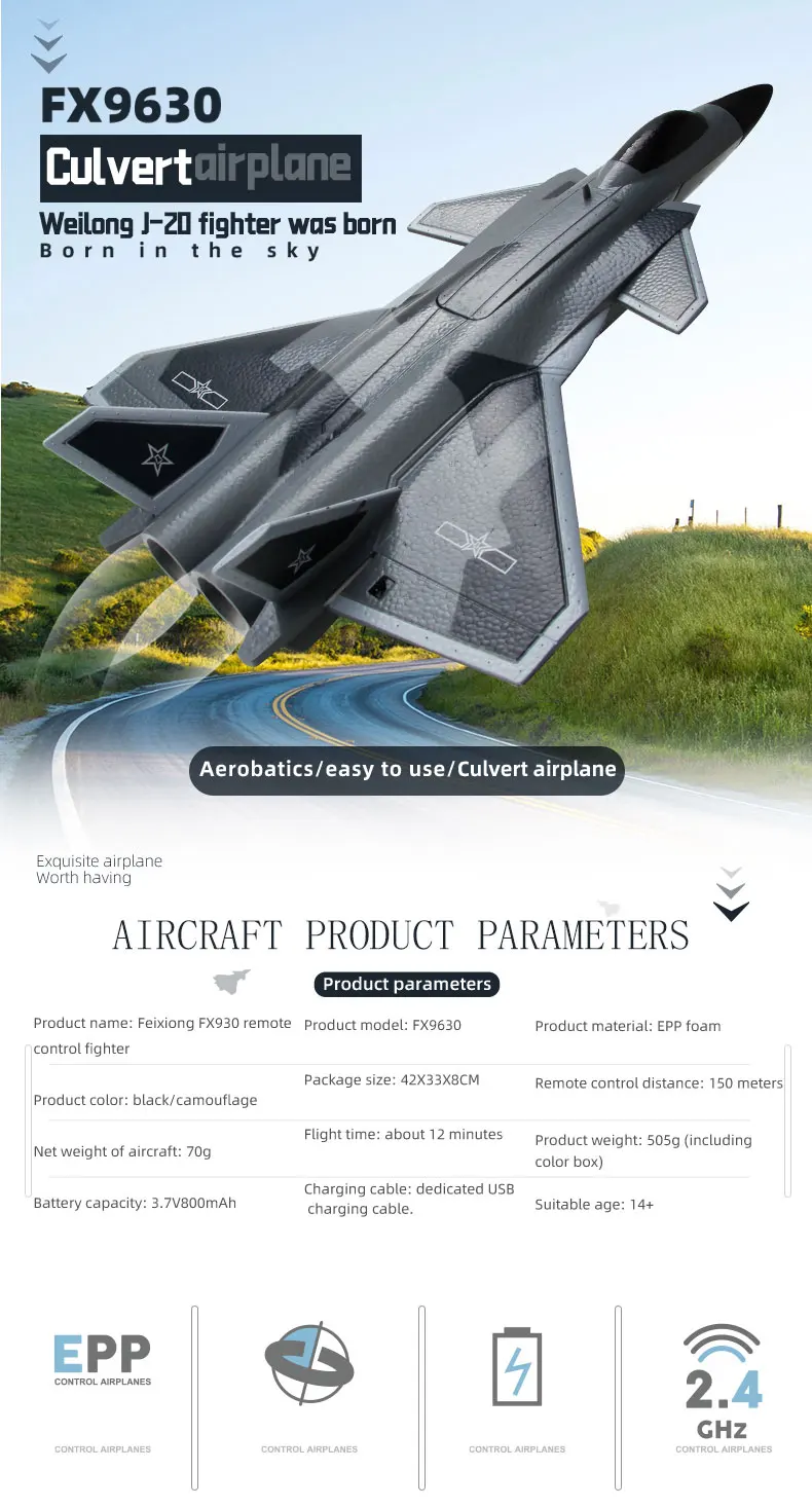 Avion Télécommandé SU57 2,4 G Avec Lumières LED, Modèle De Vol Telecommande Planeur En Mousse Epp~p129639924