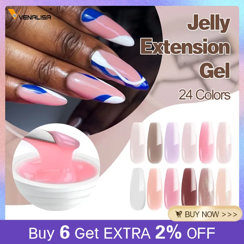 Venalisa Jelly Color Gel 15ml Led&UV Extend Sculpture Nail Gel Extension UV LED Nail Gel 24 Colors Camouflage Milky White Nails