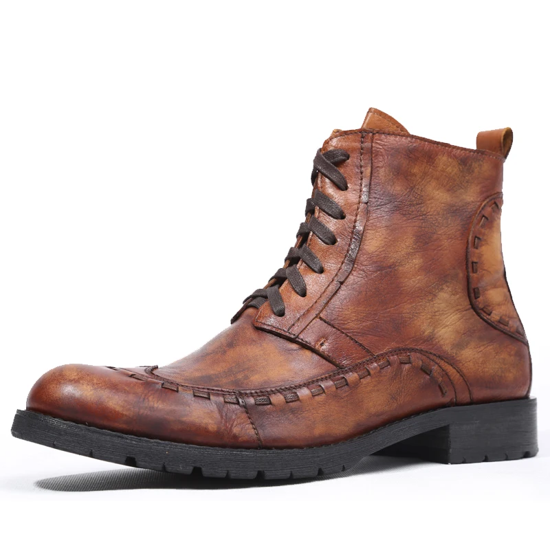 

Vintage Handmade Design Brogue Boots High-Top Genuine Leather Men Casual Shoes Botas Hombre