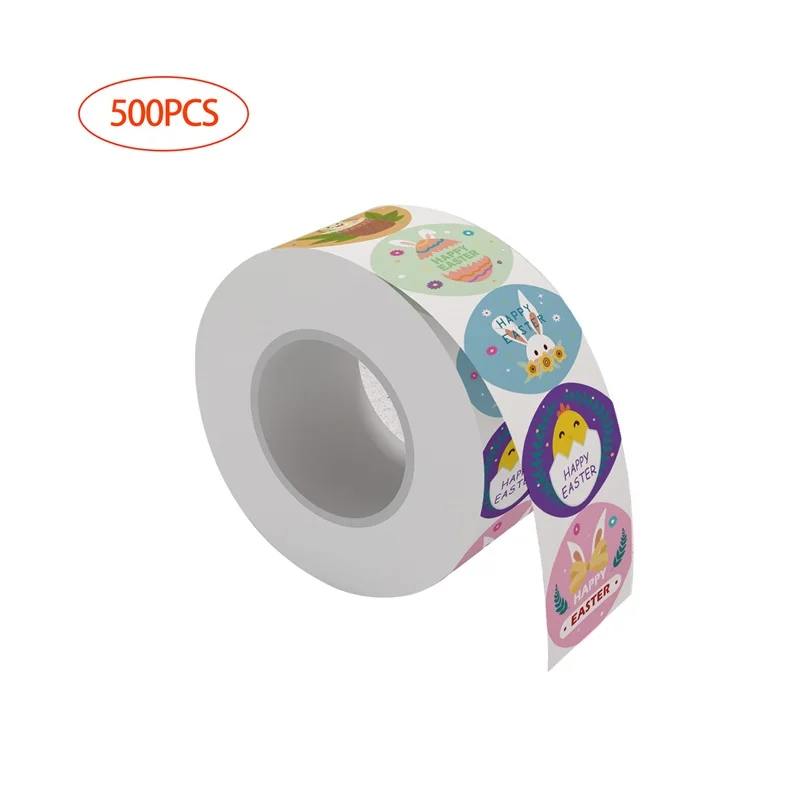 Easter Sticker Rolls 500 Pcs Self Adhesive Cute Bunny Chick Egg Decorative Stickers Wrapping Supplies