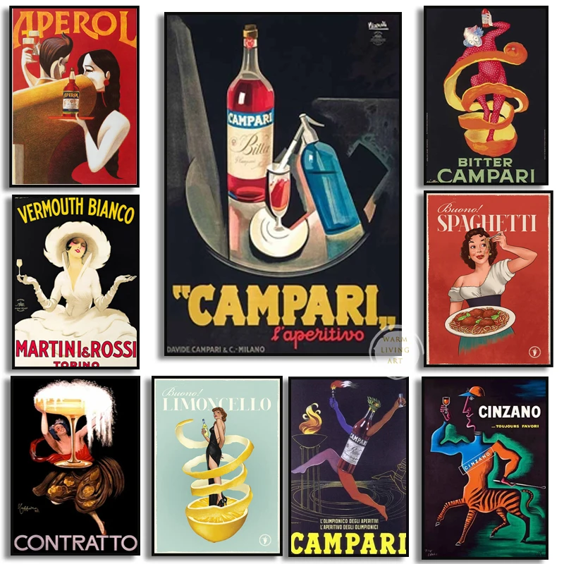 Vintage Campari Drink Poster Stampe Aperol Liquore Immagini A Parete Pittura Su Tela Vino Pasta Amara Campari Cucina Wall Decor