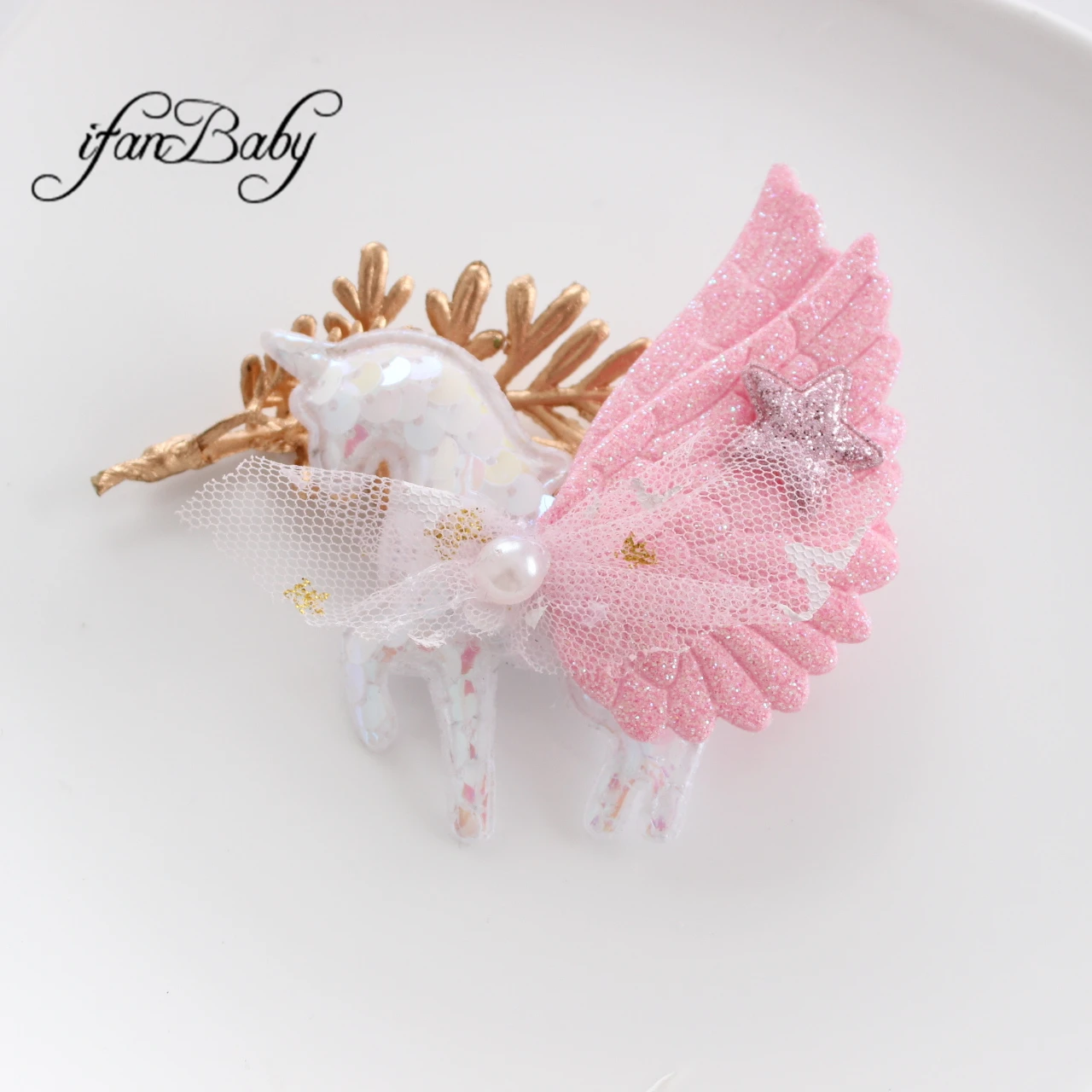 Neue Mode Einhorn Flügel Pailletten Haars pangen Kinder Mädchen Haarschmuck 1St – Detail 11