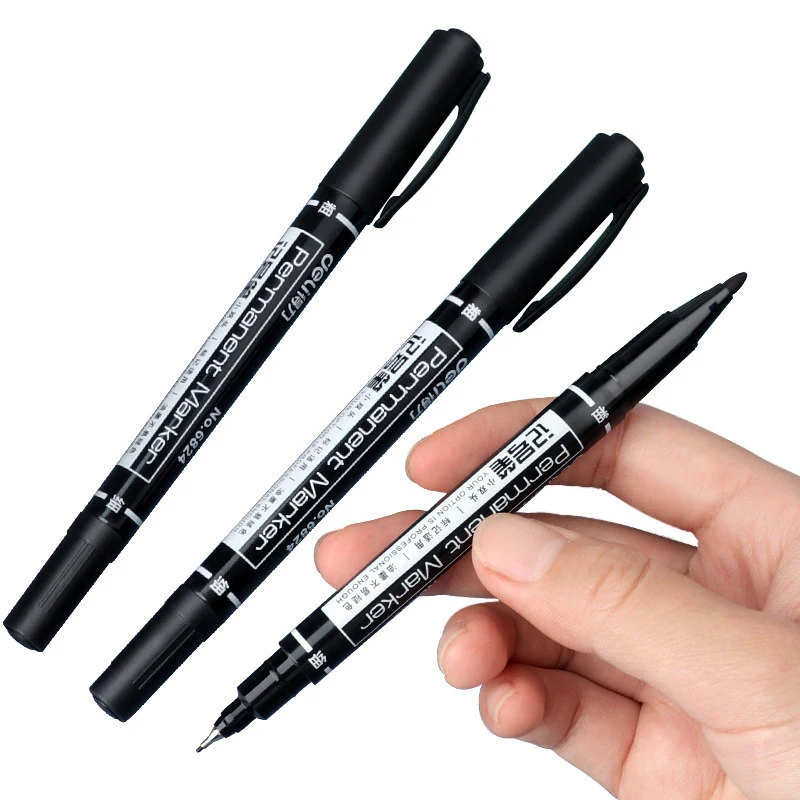 10pcs Double Sided Oily Black Marker Pen Quick Drying Waterproof, Children's Painting and Art Special Line Marking Carpentry Pen