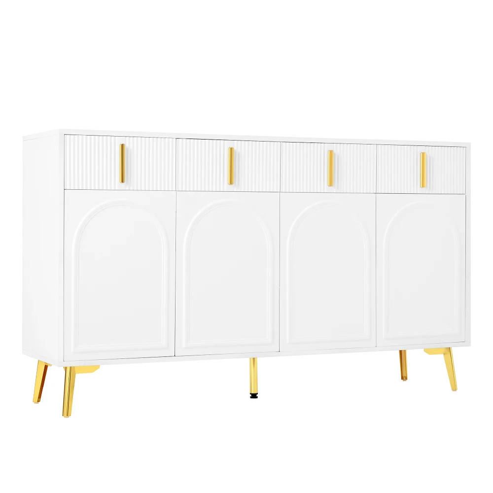 Sideboard mit goldenen Griffen und Beinen, 4 Türen, 4 Schubladen, mit abnehmbarem Laminat, für Wohn- und Esszimmer, 140 x 38 x 82 cm. – Detail 33