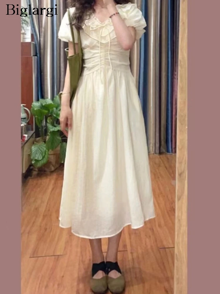 

Женское Плиссированное Платье-миди с коротким рукавом и оборками