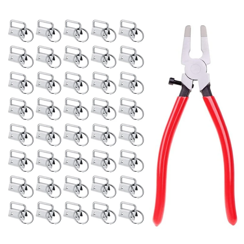 

HOT SALE 40PCS Webbing Tail Clip Key Fob Hardware 25Mm Keychain Split Ring With Tool Pliers For Wrist Wristlets Cotton Tail Clip