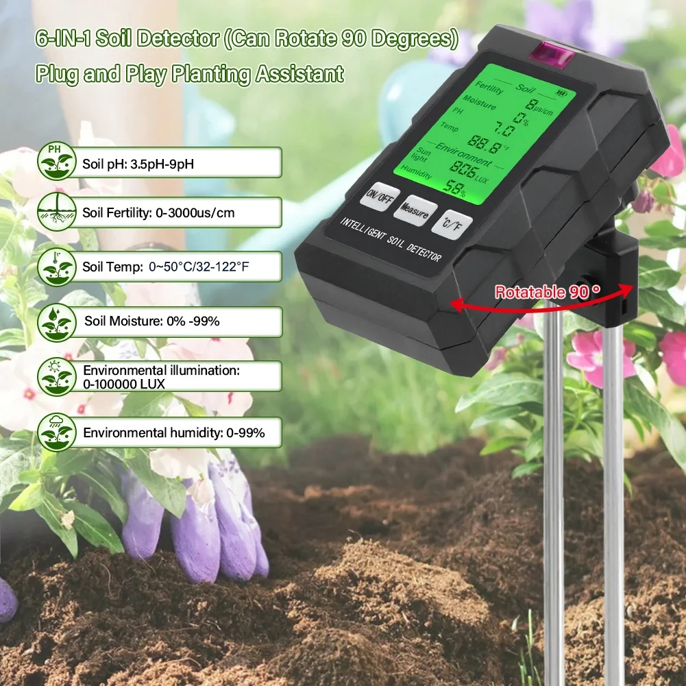 SPH030 6 in 1 Soil Tester Digital PH Moisture Fertility Light Temp Humidity Mete