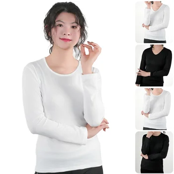 Women's Thermal Underwear Fleece Long Sleeve Tops Woman Warm T-shirt Plus Size Undershirt Winter Bottoming shirt Slim Tshirts 1