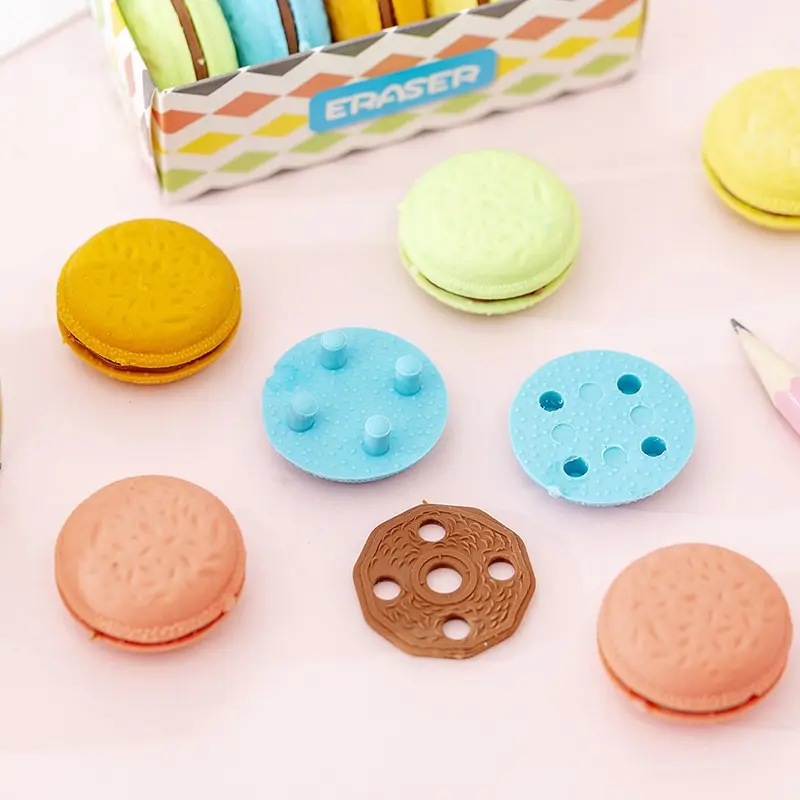 Children Eraser Macaron Colored Sandwich Biscuit Eraser 10pcs Pencil Eraser Biscuit Eraser