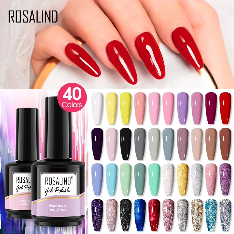 

ROSALIND Semi Permanent UV Varnish Mini/15ml Winter Color Glitter Nail Gel Polish Hybrid Nail Art Soak Off Top Coat Gel Lacquer