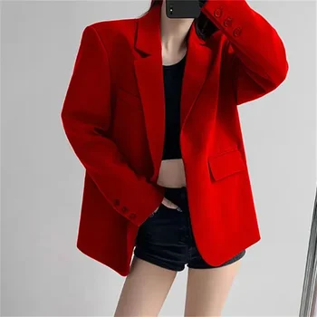 Lucyever Blazer da donna vintage Moda Streetwear Blazer larghi a maniche lunghe All-Match Casual Cappotto da donna da ufficio con bottone singolo 1