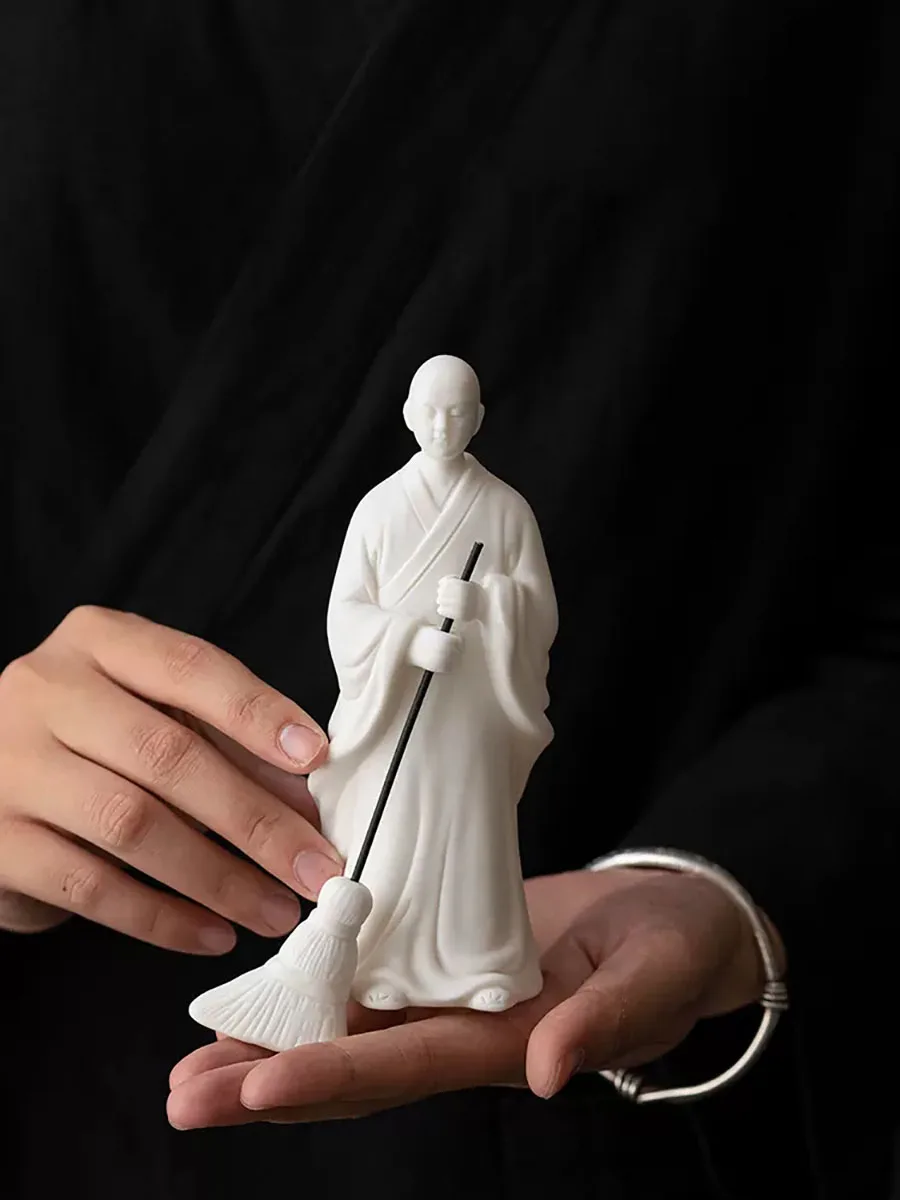 Zen Meditation Chinese Style White Porcelain, Sand Figure, Study Room Ornament, Desktop Decoration, Landscaping, Sand, White