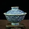 Chinese old porcelain Blue and white double happiness lotus covered bowl For kitchen 1