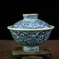 Chinese old porcelain Blue and white double happiness lotus covered bowl For kitchen 1