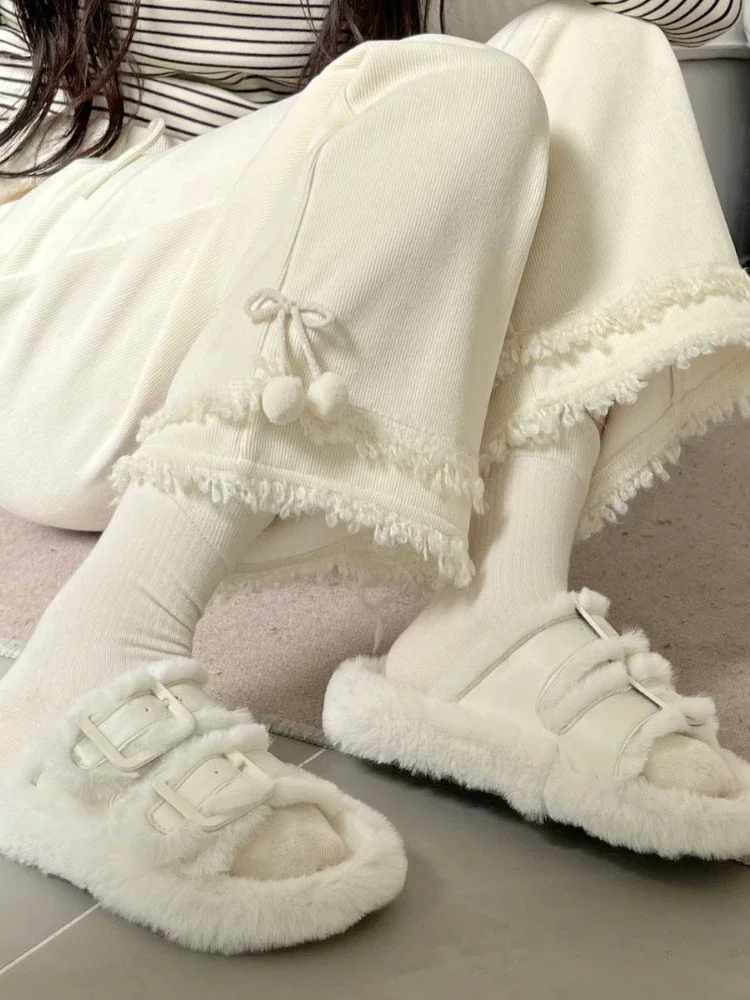 

Белые японские милые женские повседневные милые брюки в стиле Харадзюку женские корейские дизайнерские прямые брюки на зиму 2023 Новинка