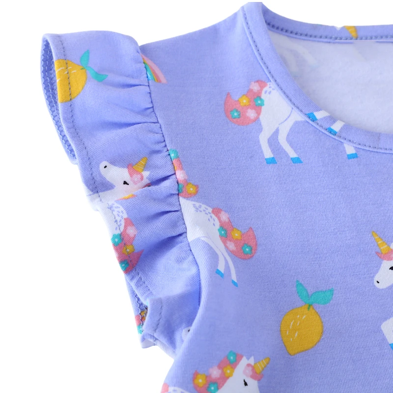 Little maven Summer Children's Clothing Cartoon Unicorn Rainbow Girl Princess Dress Kids Clothes Birthday Gifts Print Knit Skirt
