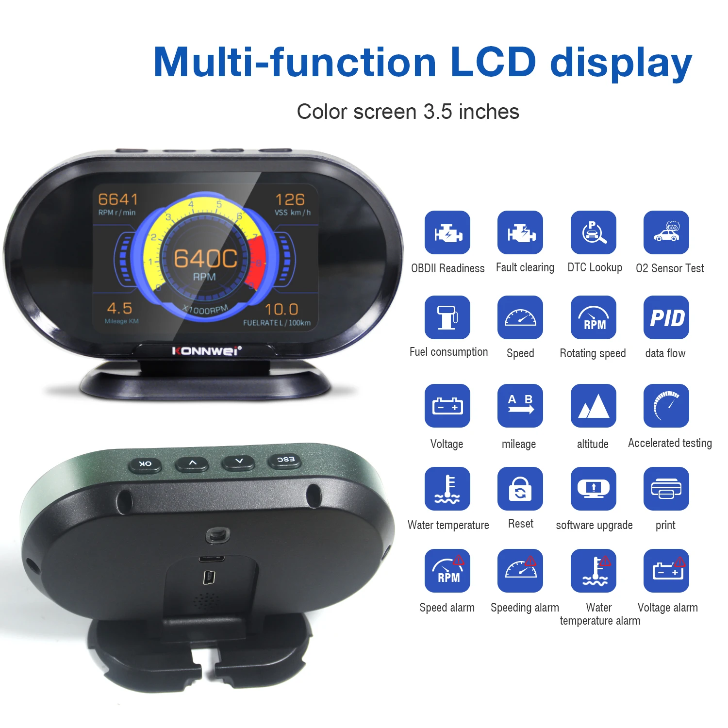 KONNWEI-KW206-lettore-di-codici-OBD2-HUD-strumento-diagnostico-Scanner-per-Computer-per-veicoli-consumo-di.jpg KONNWEI KW206 lettore di codici OBD2 HUD strumento diagnostico Scanner per Computer per veicoli consumo di carburante indicatore di temperatura dell'acqua - KONNWEI KW206 lettore di codici OBD2 HUD strumento diagnostico Scanner per Computer per veicoli consumo di