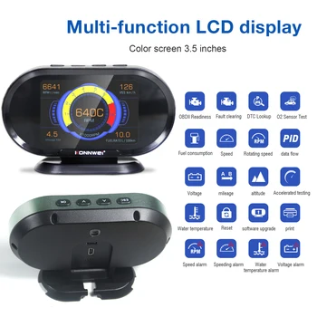 KONNWEI KW206 lettore di codici OBD2 HUD strumento diagnostico Scanner per Computer per veicoli consumo di carburante indicatore di temperatura dell'acqua 1 KONNWEI KW206 lettore di codici OBD2 HUD strumento diagnostico Scanner per Computer per veicoli consumo di carburante indicatore di temperatura dell'acqua - KONNWEI KW206 lettore di codici OBD2 HUD strumento diagnostico Scanner per Computer per veicoli consumo