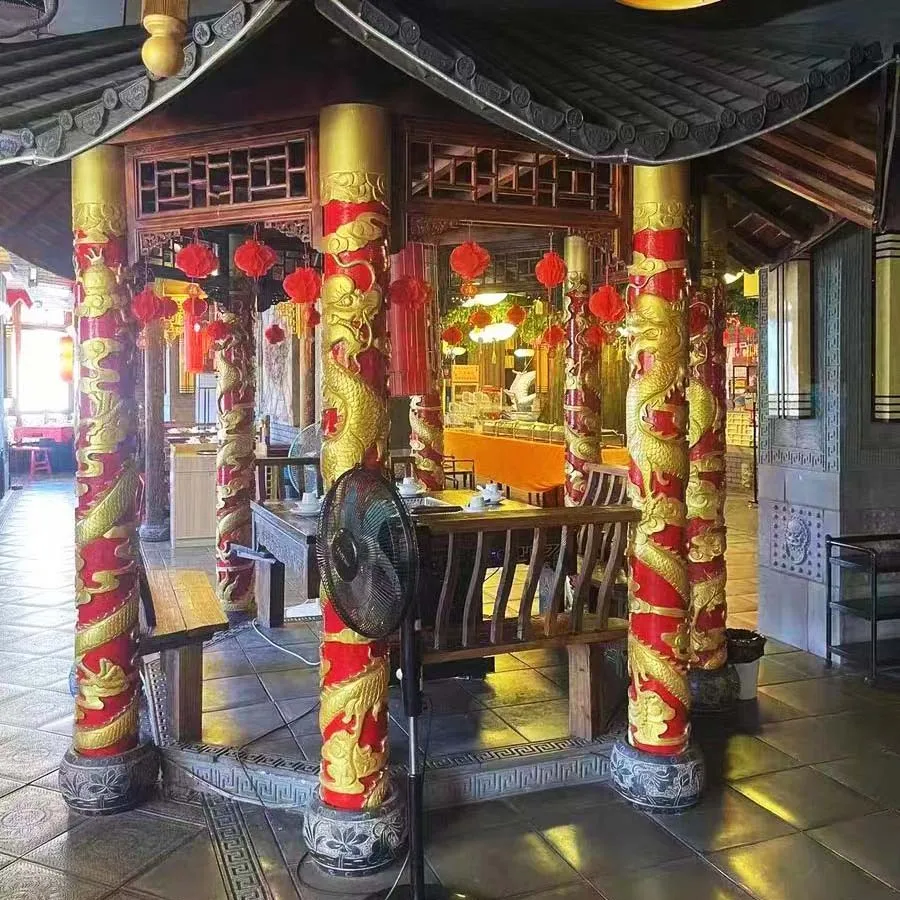 Vintage Chinese Dragon Pillar Wood Carved Applique Onlay Molding Roman Column Decal Furniture Home Decor Niche Decoration