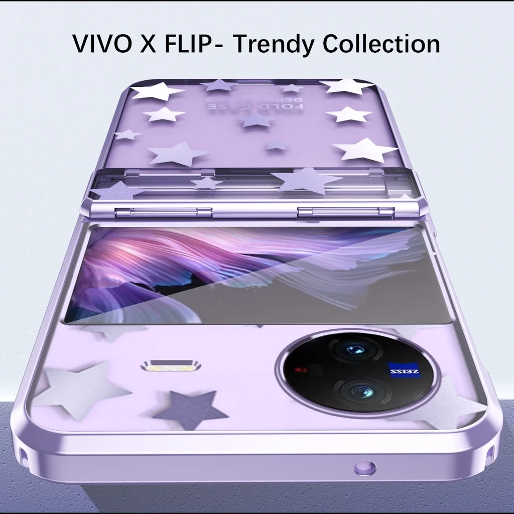 For Vivo X Flip Case Star Transparent Electroplating Folding Hinge Shockproof Protection Hard Cover Accessories