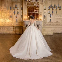 Customized Exquisite Wedding Dress Sheer Scoop Neck Lace Beaded Applique Illusion Long Sleeve Bride Dresses  Vestidos De Noiva 2