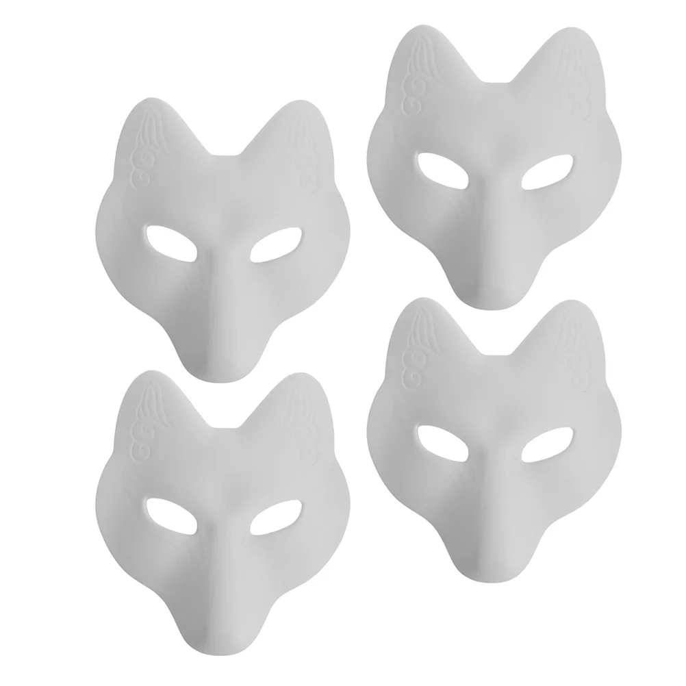 

4 Pcs Fox Mask DIY Masquerade Masks Party Blank Facial White Halloween Prop Pu Bulk Accessories