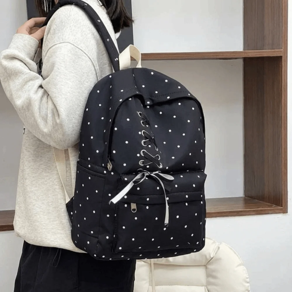 Zaino portatile Bow Dot Daypack, borsa da scuola resistente per studenti, zaino in nylon antigraffio di grande capacità, ideale come regalo - immagine 2