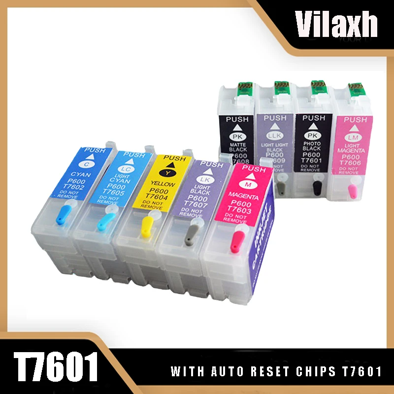 

Vilaxh 9pcs for Epson P600 surecolor P600 refillable cartridges with auto reset chips T7601