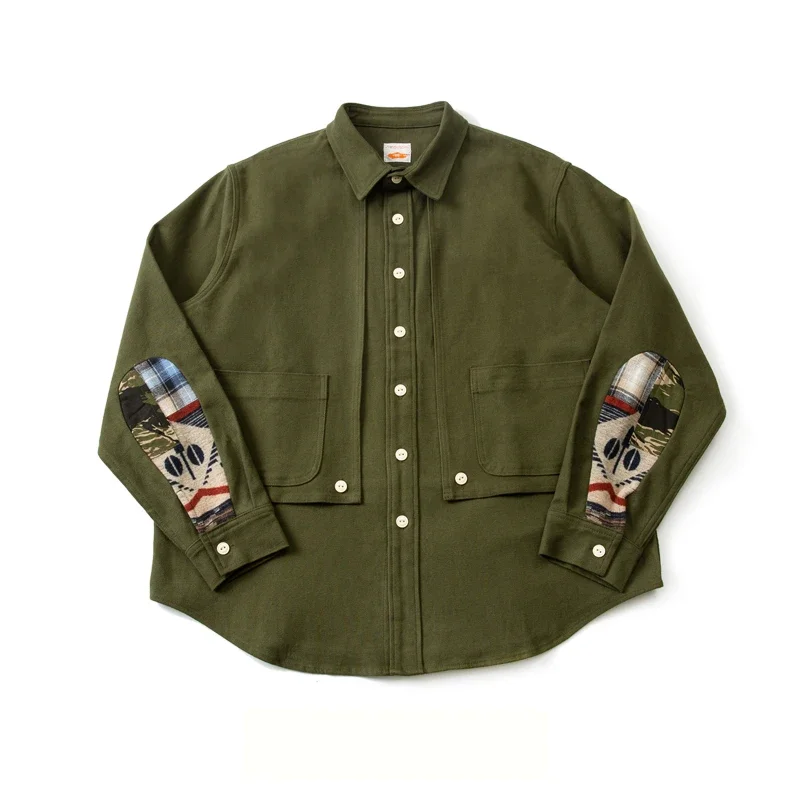 

Japanese Vintage High Quality Brushed National Feng Shui Drop Sleeve Fake Two Piece Splice Shirt Men's Fashion Loose Coat