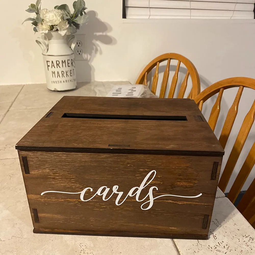 Simple Country Wooden Wedding Gift Box DIY Retro Style Decoration Cassette Used for Welcome Graduation Ceremony-Cards Stam