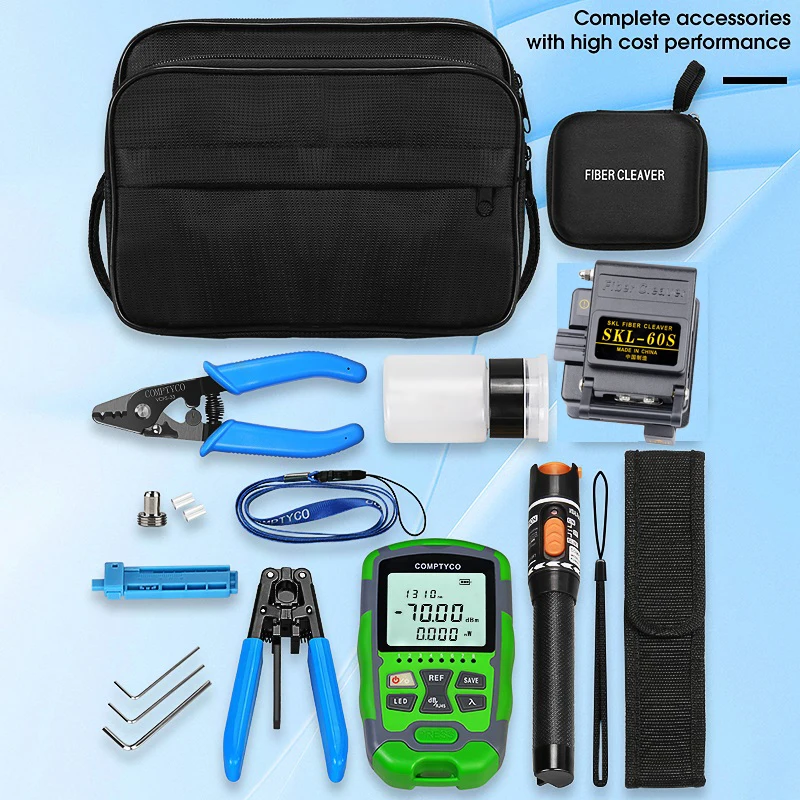 Fiber Optic Tool Kit with SKL-60S Fiber Cleaver -70+10dBm/-50+26dBm 3 in 1 Mini Optical Power Meter 10Mw Visual Fault Locator