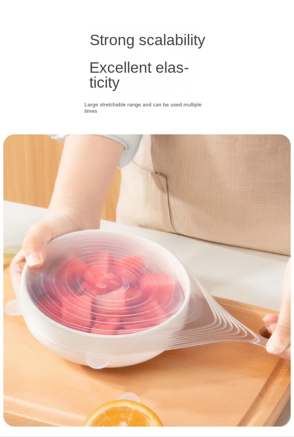 6-pieces set Food Grade Silicone Fresh-keeping Lids Food Sealing Cover Reusable Heat-resistant Lid Kitchen Accessories