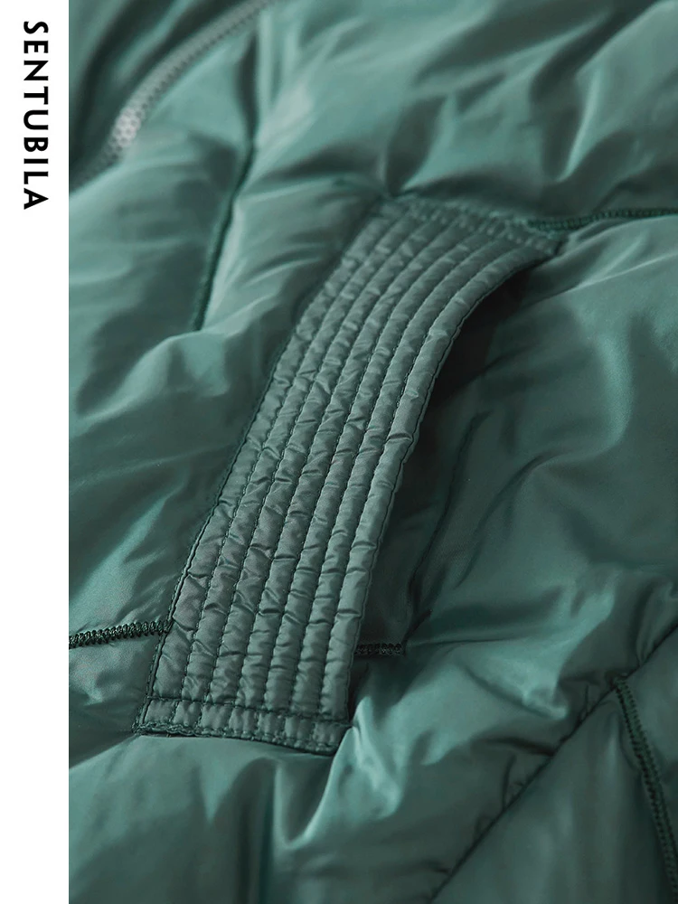 SENTUBILA Women's Stand Collar Crop Down Jacket 2023 Winter 90 White Duck Zipper Short Down Coats Warm Puffer Jackets W34Y49505