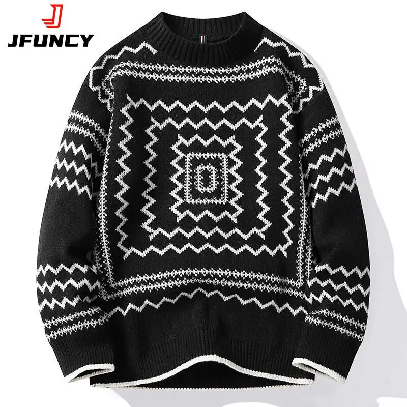 JFUNCYAutumn Winter Mens Knit Sweater Oversized Men Jumpers  2022 New Fashion Crewneck Pullover Male Loose Knitwear