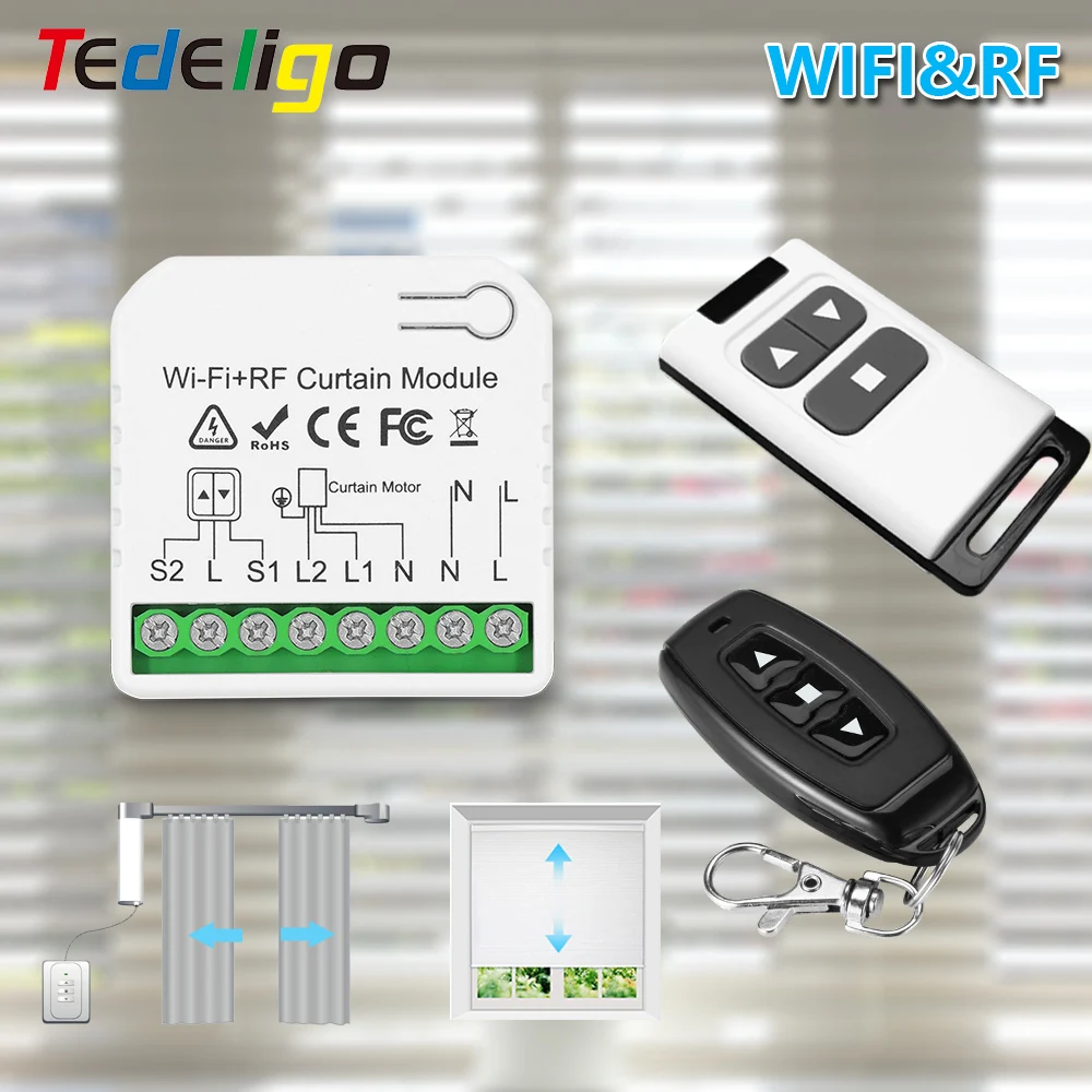 Wifi Inteligente Cortina Interruptor Elétrica Rolling Shutter Controlador de Porta Controle de Voz Alexa Alice Controle Remoto Tuya App 433mhz