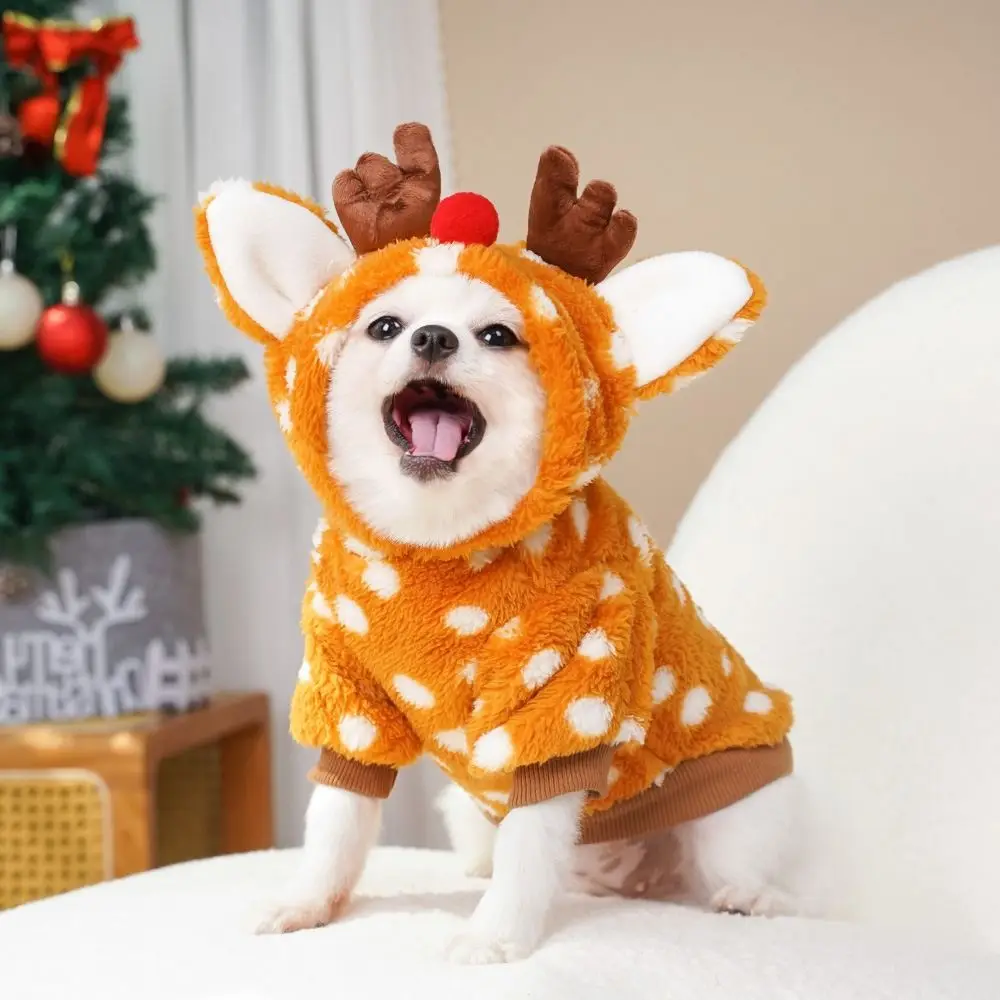 Cute Elk Pet Christmas Clothes Plush Cartoon Puppy Vest Soft Warm Cat Accessories Winter pet clothes