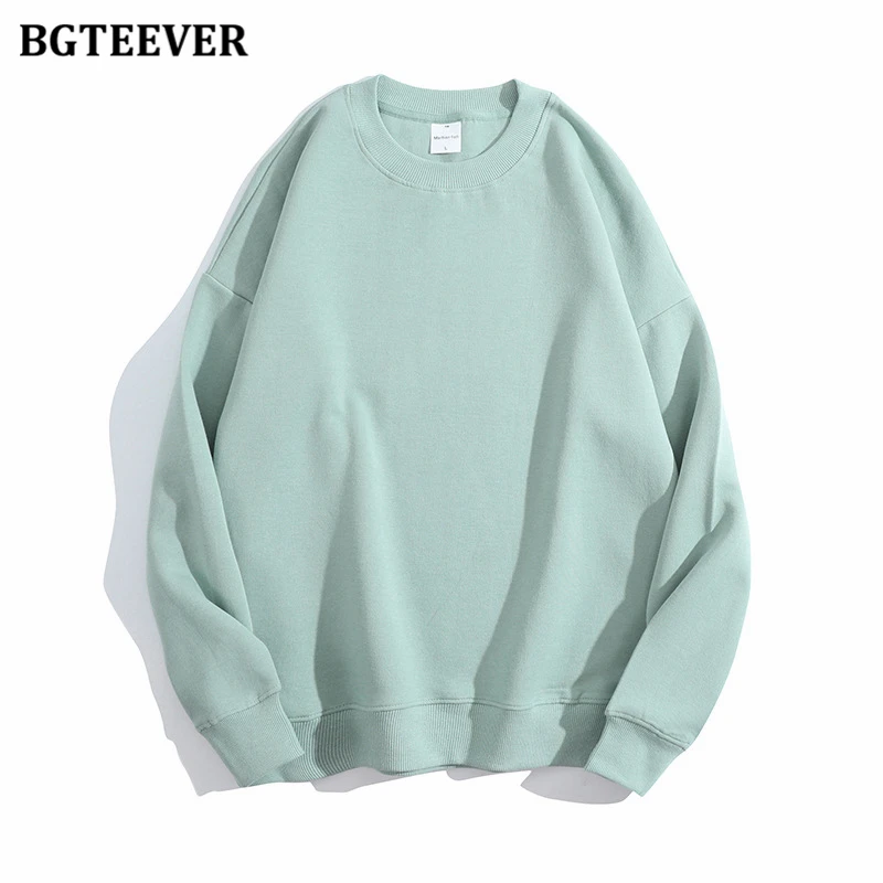 BGTEEVER Casual O-neck Loose Women Pullovers Spring Autumn Long Sleeve Basic Cotton Sweatshirts for Women